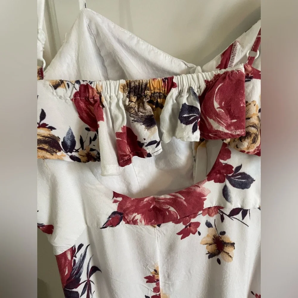 As U Wish Button Down White Floral Spagetti Strap Maxi Dress Split ThighSize S - Picture 7 of 13